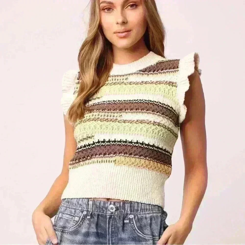Another Love Mona Crochet Crewneck Vest MULTI Size Large